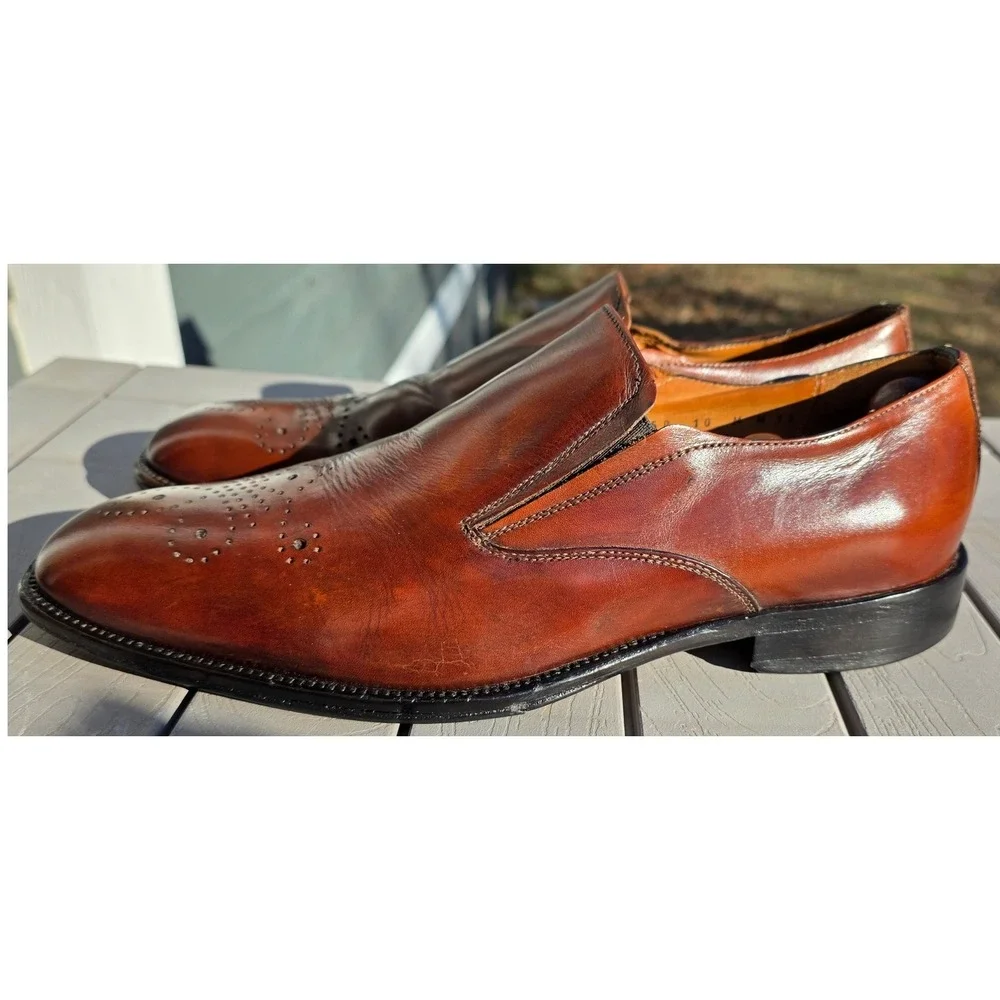 Johnston‎ & Murphy Handcrafted in Italy Mens 10M Brown Medallion Toe Loafers